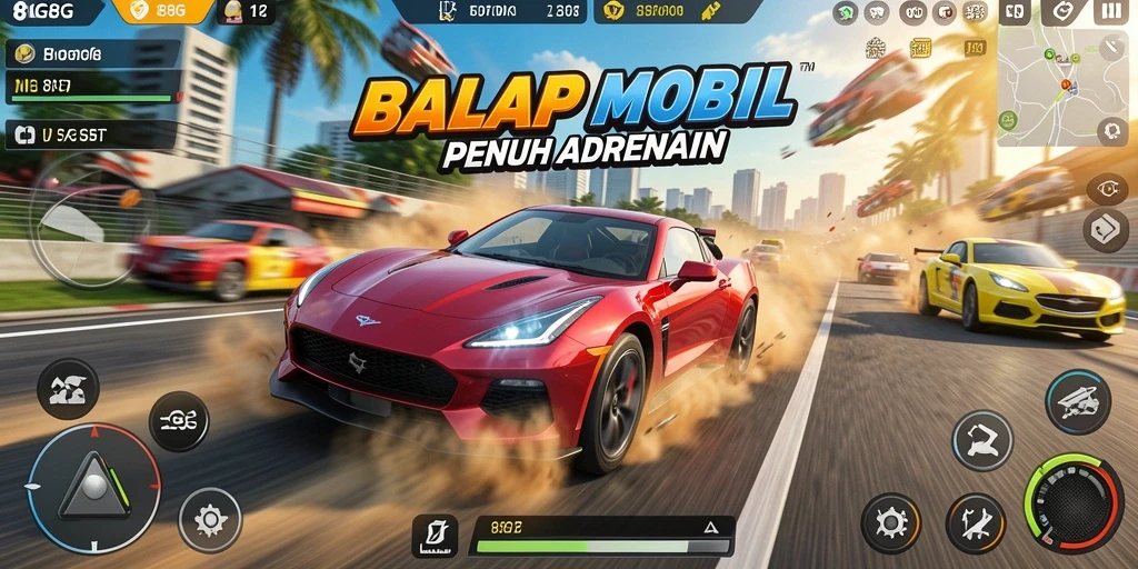 Tampilan gameplay seru dalam balapan mobil 8G8G.