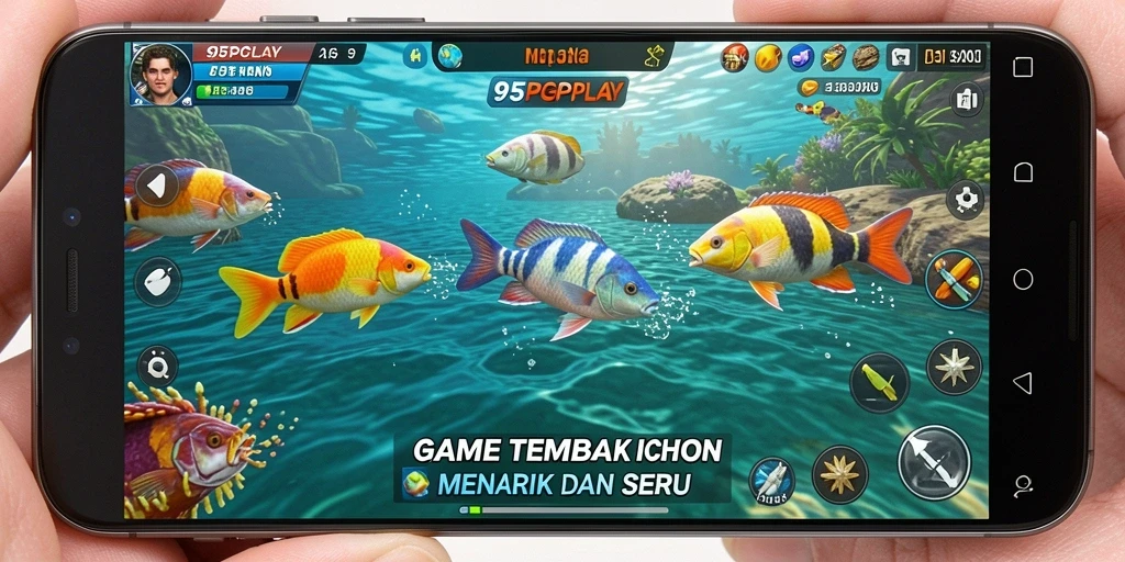 Tampilan gameplay seru dalam 95PGPLAY saat menembak ikan.
