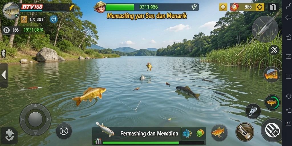 Screenshot gameplay BTV168 yang menampilkan pengalaman memancing yang seru.