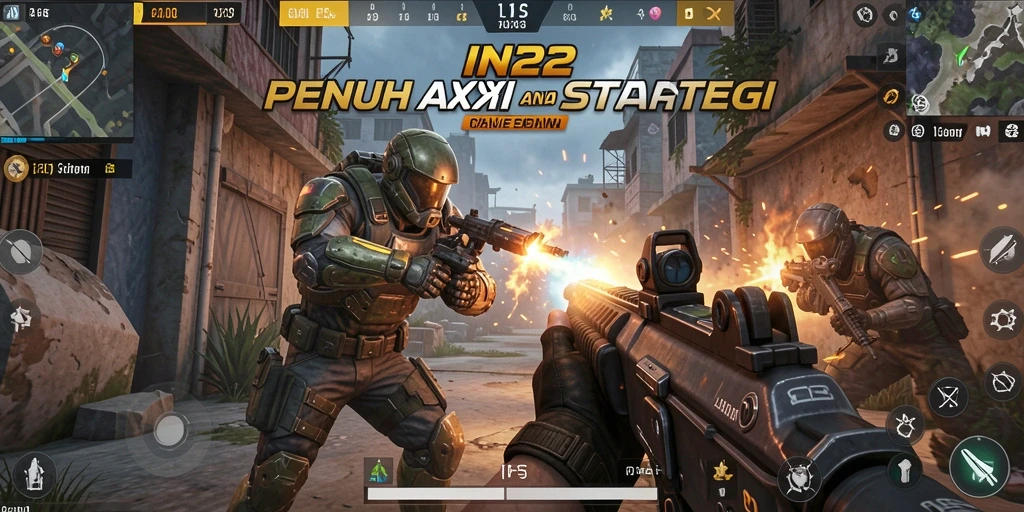 Tangkapan layar utama IN22 menampilkan aksi gameplay FPS yang seru.