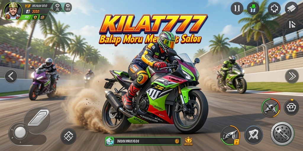 Gameplay seru KILAT777 saat balap motor di sirkuit menantang.