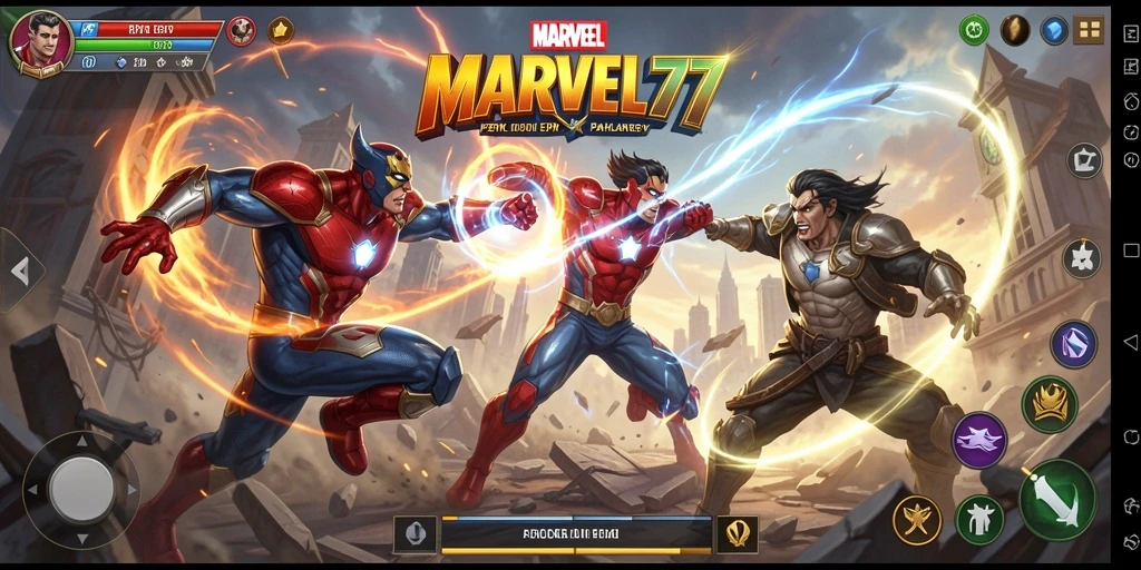Tampilan gameplay MARVEL77 yang penuh aksi pertarungan.
