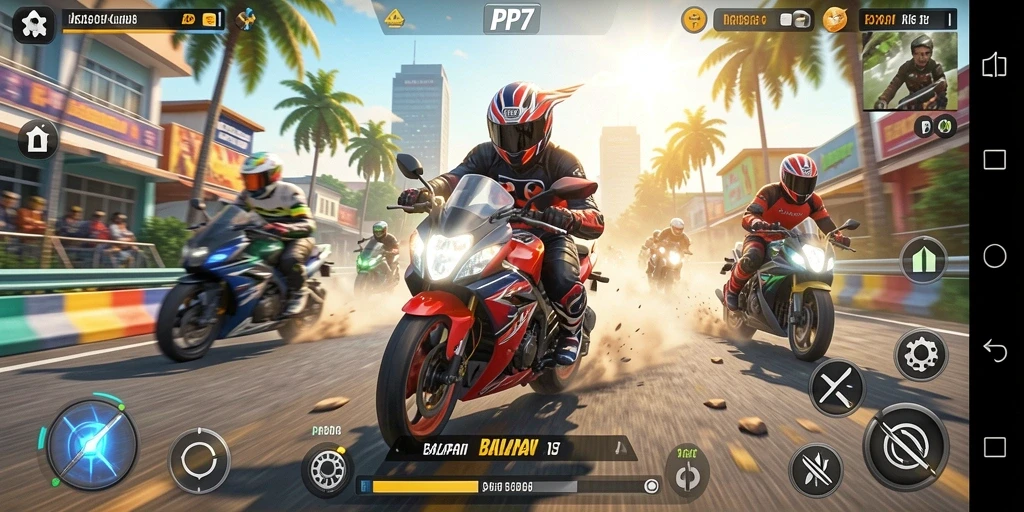 Gameplay menggembirakan dalam balapan motor cepat.