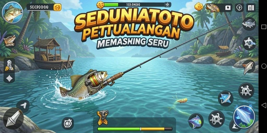 Screenshot gameplay SEDUNIATOTO yang menunjukkan aksi memancing seru.